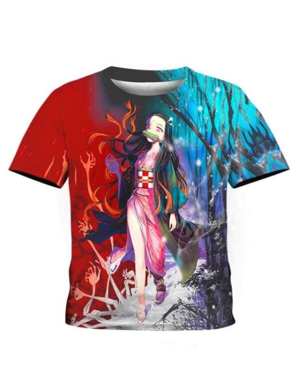 Nezuko In The Snow Forest - All Over Apparel - Kid Tee / S - www.secrettees.com