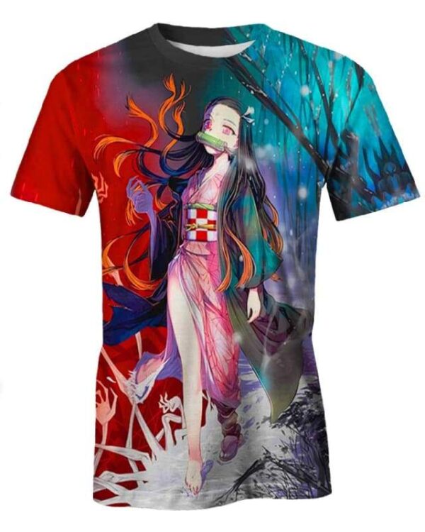 Nezuko In The Snow Forest - All Over Apparel - T-Shirt / S - www.secrettees.com