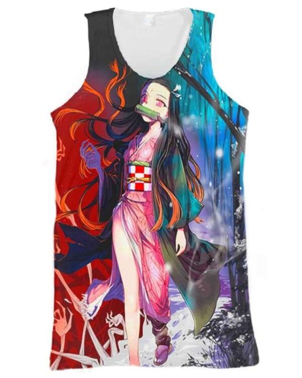 Nezuko In The Snow Forest - All Over Apparel - Tank Top / S - www.secrettees.com