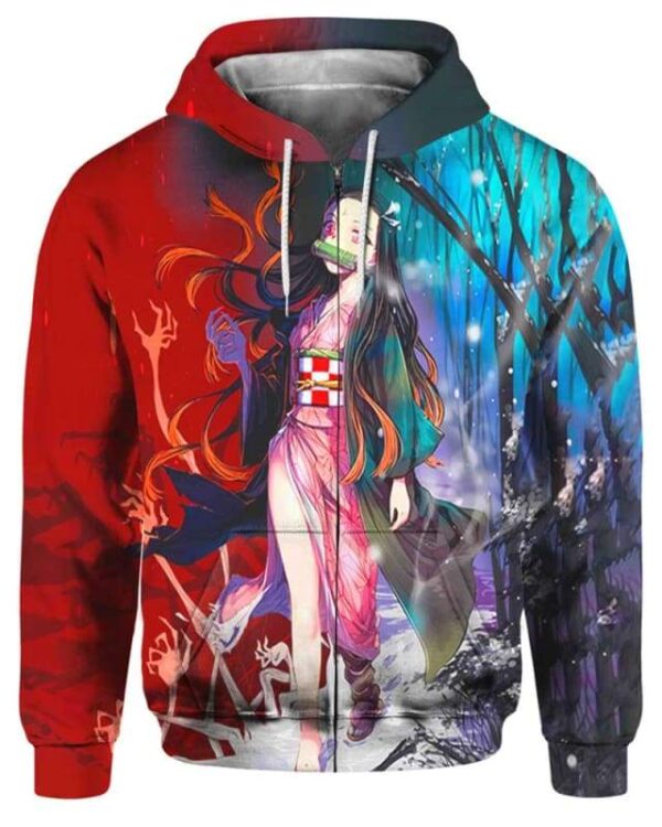 Nezuko In The Snow Forest - All Over Apparel - Zip Hoodie / S - www.secrettees.com