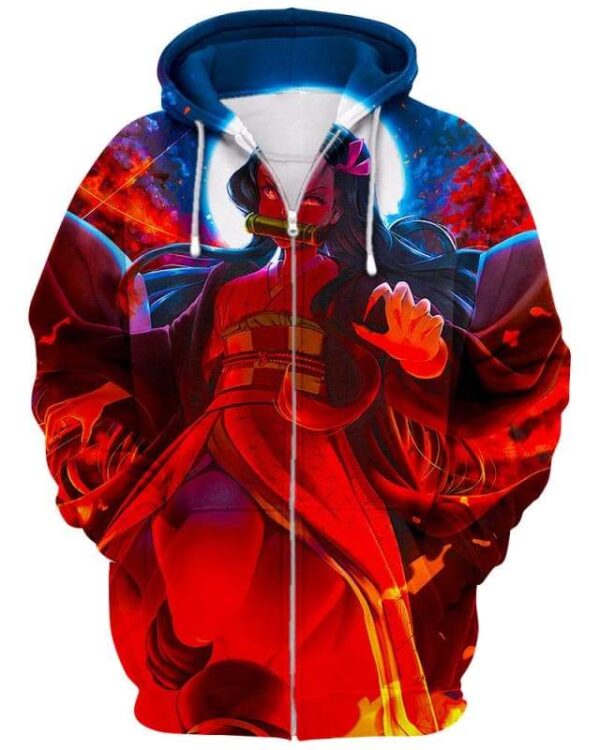 Nezuko Plaintive - All Over Apparel - Zip Hoodie / S - www.secrettees.com