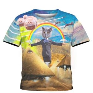 Pawtician Politician Rocket Pyramids Cat UFOs Rainbows 3D T-shirt - All Over Apparel - Kid Tee / S - www.secrettees.com