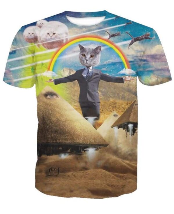 Pawtician Politician Rocket Pyramids Cat UFOs Rainbows 3D T-shirt - All Over Apparel - T-Shirt / S - www.secrettees.com