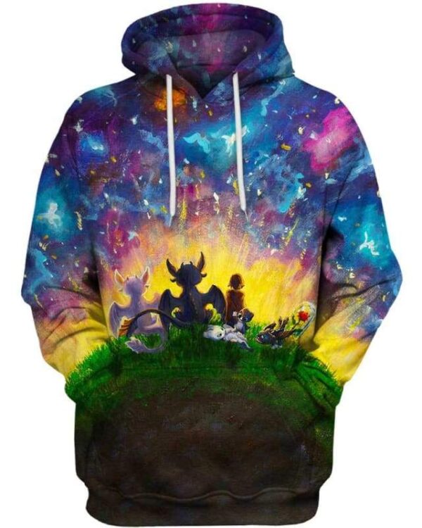 Peaceful Land Night Fury Light Fury & Hiccup - All Over Apparel - Hoodie / S - www.secrettees.com