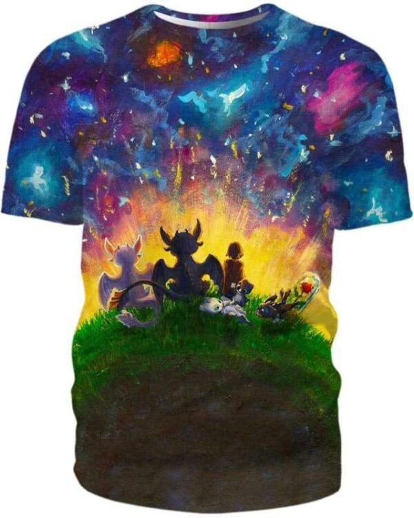 Peaceful Land Night Fury Light Fury & Hiccup - All Over Apparel - T-Shirt / S - www.secrettees.com