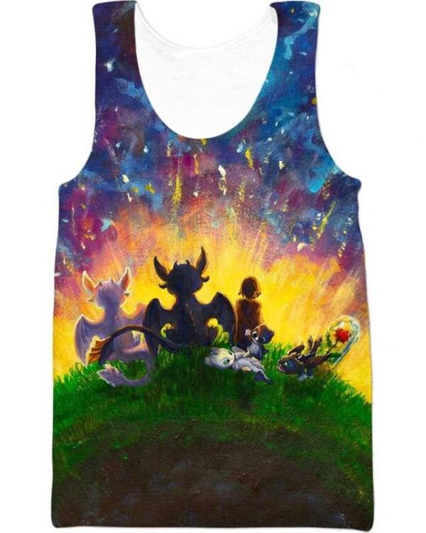 Peaceful Land Night Fury Light Fury & Hiccup - All Over Apparel - Tank Top / S - www.secrettees.com