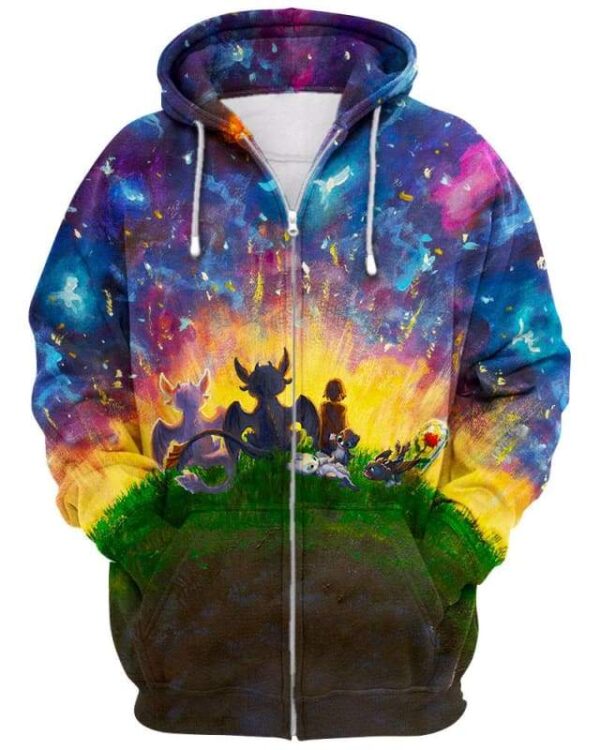 Peaceful Land Night Fury Light Fury & Hiccup - All Over Apparel - Zip Hoodie / S - www.secrettees.com