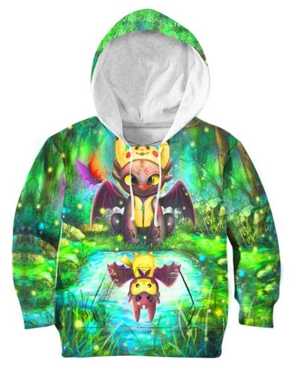 Pikachu And Toothless - All Over Apparel - Kid Hoodie / S - www.secrettees.com