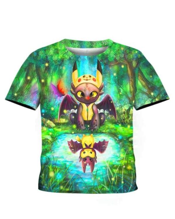 Pikachu And Toothless - All Over Apparel - Kid Tee / S - www.secrettees.com
