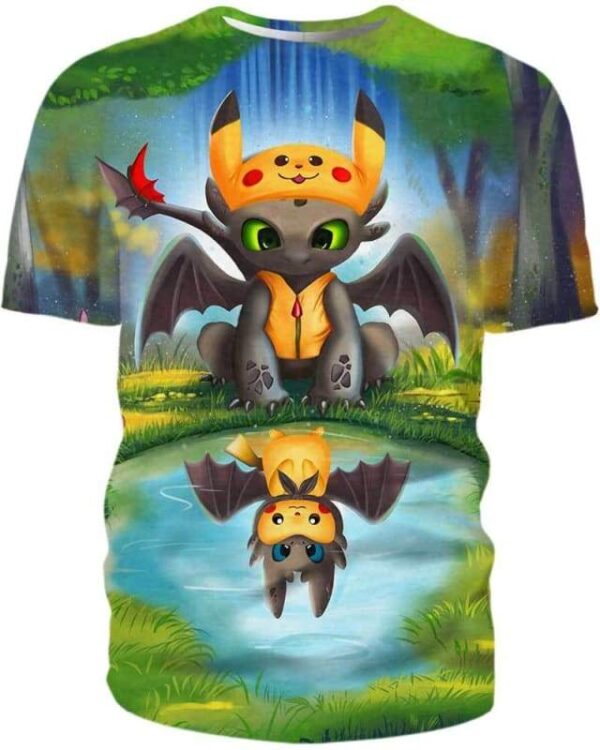 Pikachu and Toothless - All Over Apparel - T-Shirt / S - www.secrettees.com