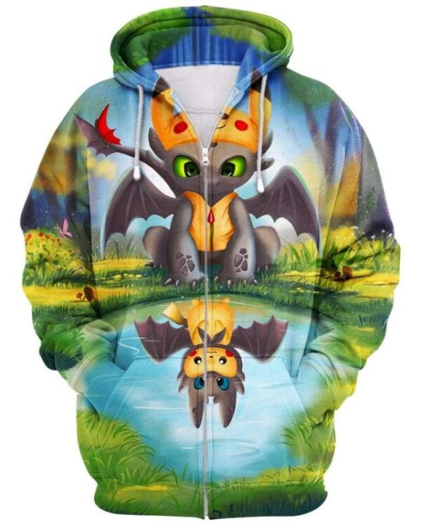 Pikachu and Toothless - All Over Apparel - Zip Hoodie / S - www.secrettees.com