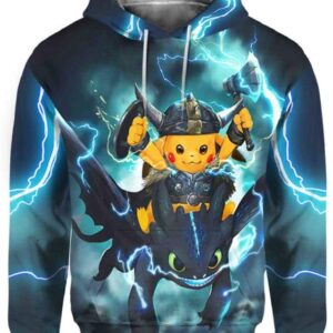 Pikachu Toothless Viking - All Over Apparel - Hoodie / S - www.secrettees.com