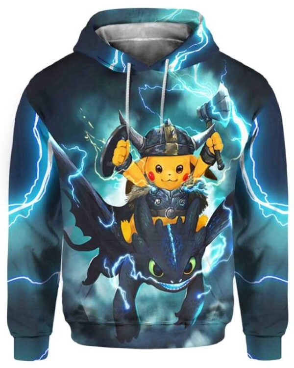 Pikachu Toothless Viking - All Over Apparel - Hoodie / S - www.secrettees.com