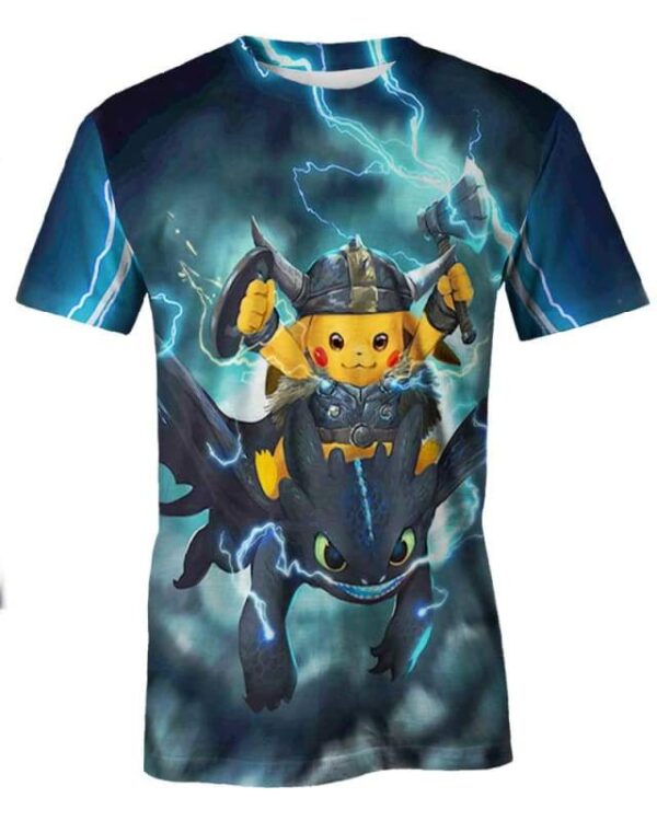Pikachu Toothless Viking - All Over Apparel - T-Shirt / S - www.secrettees.com