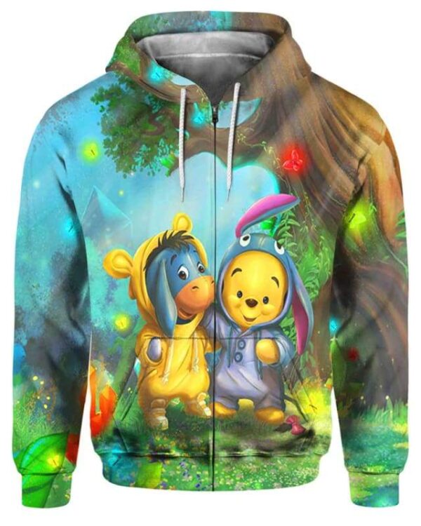Pooh and Eeyore In The Forest - All Over Apparel - Zip Hoodie / S - www.secrettees.com