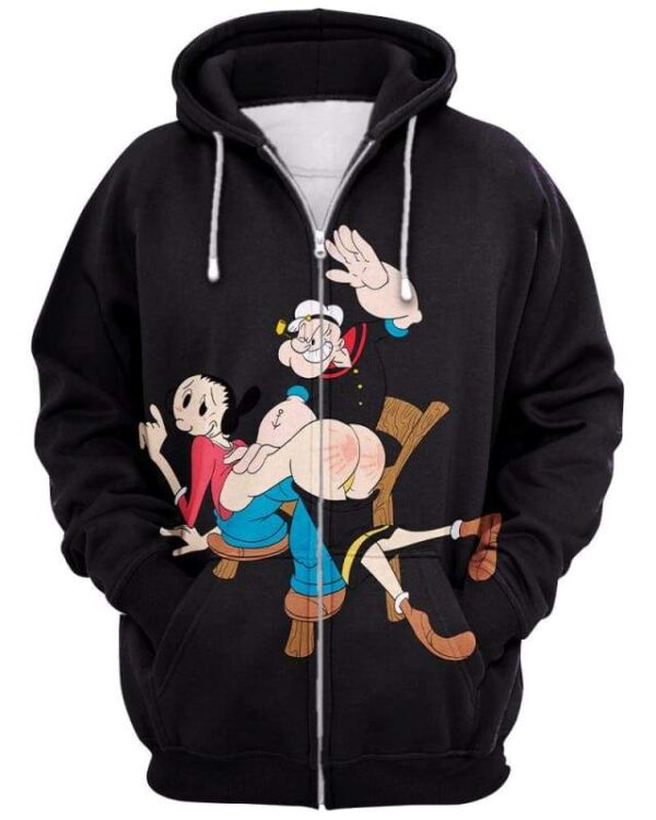 Popeye & Olive Oyl Sculaccia - All Over Apparel - Zip Hoodie / S - www.secrettees.com