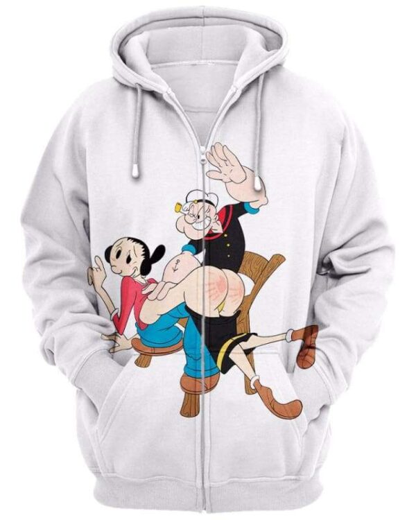 Popeye & Olive Oyl Sculaccia - All Over Apparel - Zip Hoodie / S - www.secrettees.com