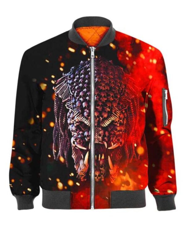 Predator Skull on Fire - All Over Apparel - Bomber / S - www.secrettees.com