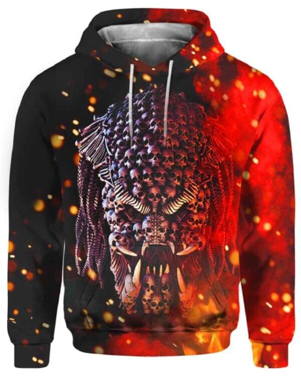 Predator Skull on Fire - All Over Apparel - Hoodie / S - www.secrettees.com