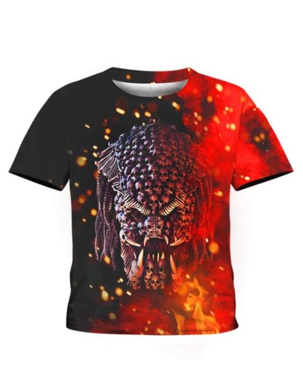 Predator Skull on Fire - All Over Apparel - Kid Tee / S - www.secrettees.com