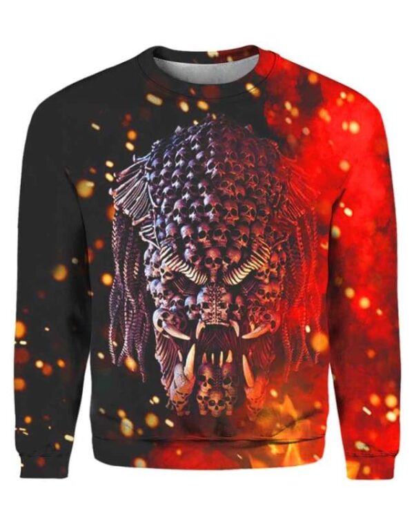 Predator Skull on Fire - All Over Apparel - Sweatshirt / S - www.secrettees.com