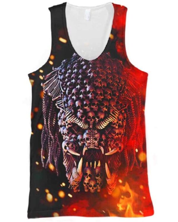 Predator Skull on Fire - All Over Apparel - Tank Top / S - www.secrettees.com