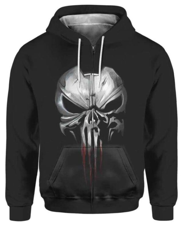 Punisher iron Face 3D All-Over T-shirt Hoodie Sweater Tank - All Over Apparel - Zip Hoodie / S - www.secrettees.com