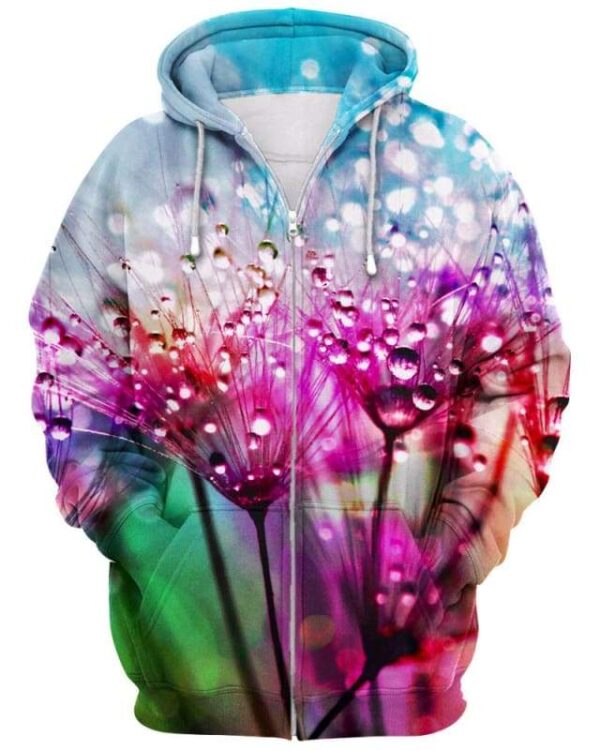 Purple Silk Flowers With Dewdrops - All Over Apparel - Zip Hoodie / S - www.secrettees.com