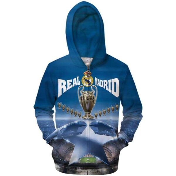 Real Madrid UEFA Champion 2018 3D All Over Print T-shirt Zip Hoodie Sweater Tank - All Over Apparel - Zip Hoodie / S - www.secrettees.com