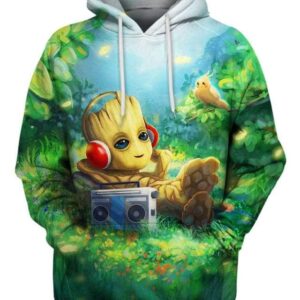 Relaxing Music With Groot - All Over Apparel - Hoodie / S - www.secrettees.com