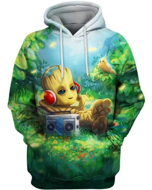 Relaxing Music With Groot - All Over Apparel - Hoodie / S - www.secrettees.com