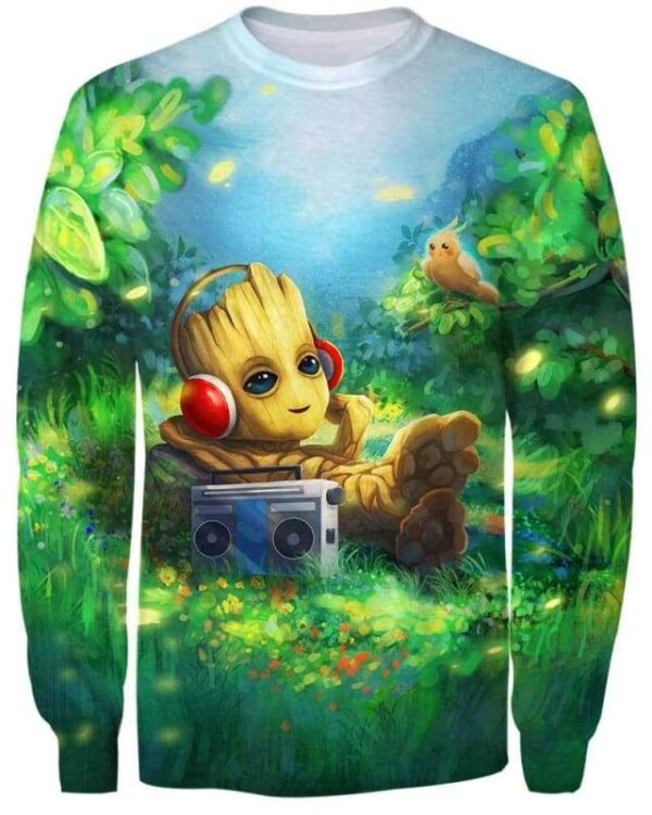 Relaxing Music With Groot - All Over Apparel - Sweatshirt / S - www.secrettees.com