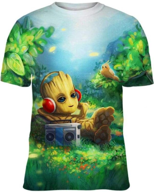 Relaxing Music With Groot - All Over Apparel - T-Shirt / S - www.secrettees.com