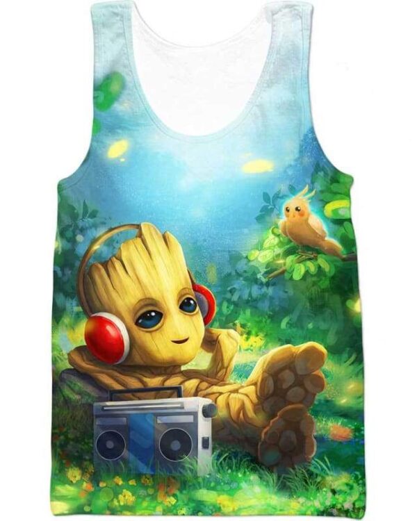 Relaxing Music With Groot - All Over Apparel - Tank Top / S - www.secrettees.com