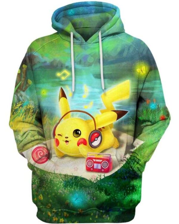 Relaxing Music With Pikachu - All Over Apparel - Hoodie / S - www.secrettees.com