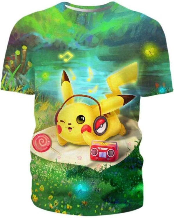 Relaxing Music With Pikachu - All Over Apparel - T-Shirt / S - www.secrettees.com