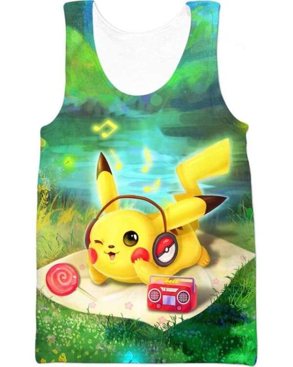 Relaxing Music With Pikachu - All Over Apparel - Tank Top / S - www.secrettees.com