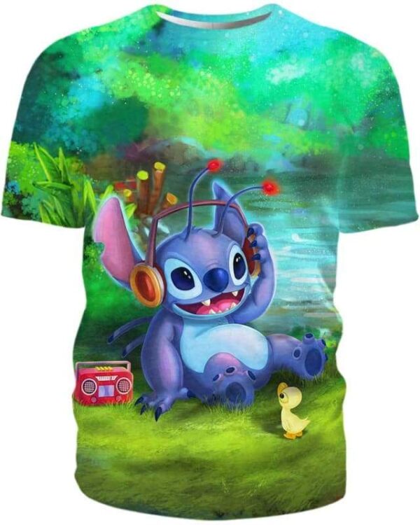 Relaxing Music With Stitch - All Over Apparel - T-Shirt / S - www.secrettees.com