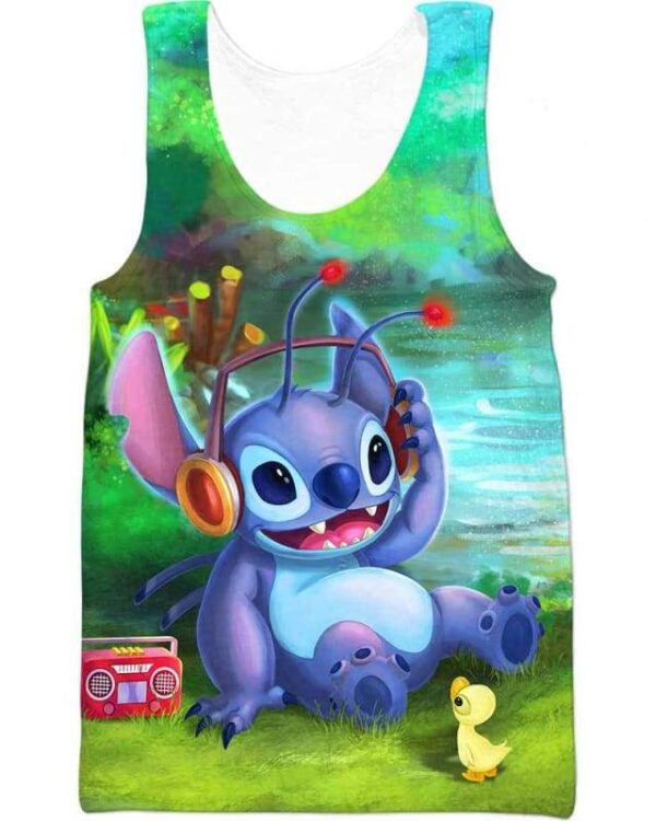 Relaxing Music With Stitch - All Over Apparel - Tank Top / S - www.secrettees.com