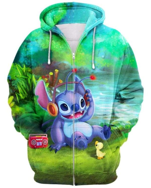 Relaxing Music With Stitch - All Over Apparel - Zip Hoodie / S - www.secrettees.com