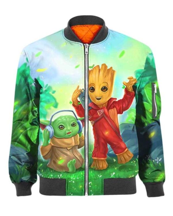 Relaxing Music With Yoda & Groot - All Over Apparel - Bomber / S - www.secrettees.com
