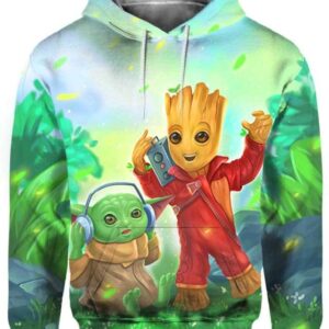 Relaxing Music With Yoda & Groot - All Over Apparel - Hoodie / S - www.secrettees.com