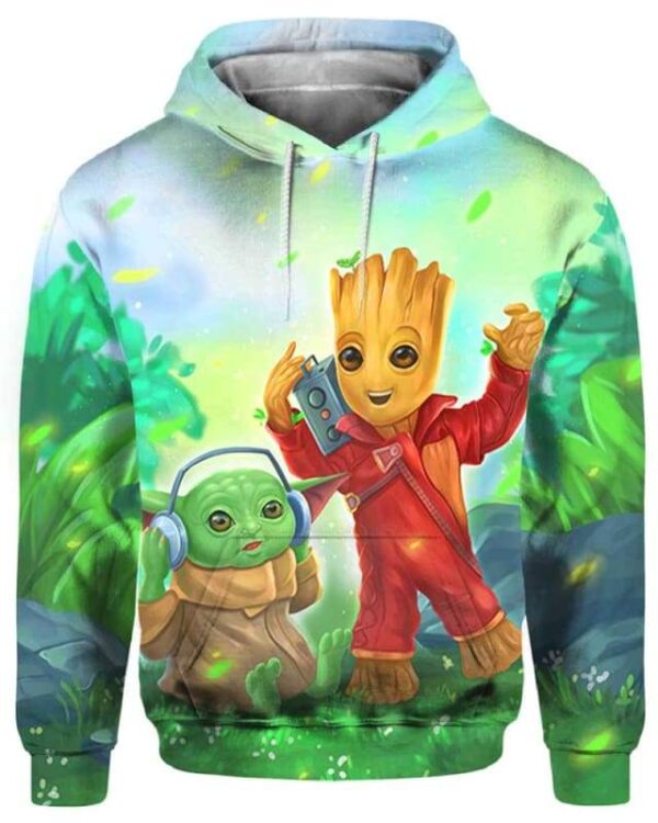 Relaxing Music With Yoda & Groot - All Over Apparel - Hoodie / S - www.secrettees.com