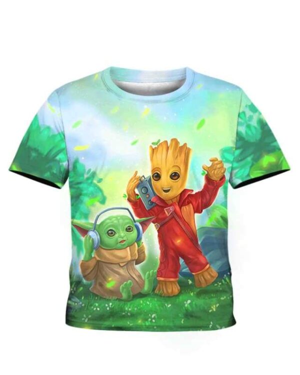Relaxing Music With Yoda & Groot - All Over Apparel - Kid Tee / S - www.secrettees.com