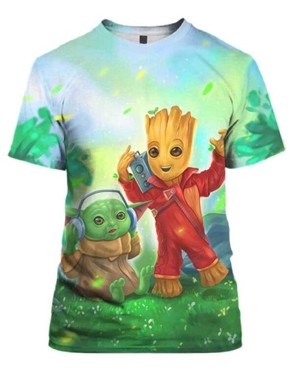 Relaxing Music With Yoda & Groot - All Over Apparel - T-Shirt / S - www.secrettees.com
