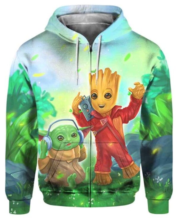 Relaxing Music With Yoda & Groot - All Over Apparel - Zip Hoodie / S - www.secrettees.com