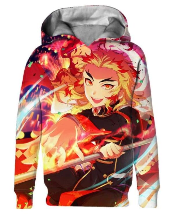 Rengoku Kyoujurou - All Over Apparel - Kid Hoodie / S - www.secrettees.com