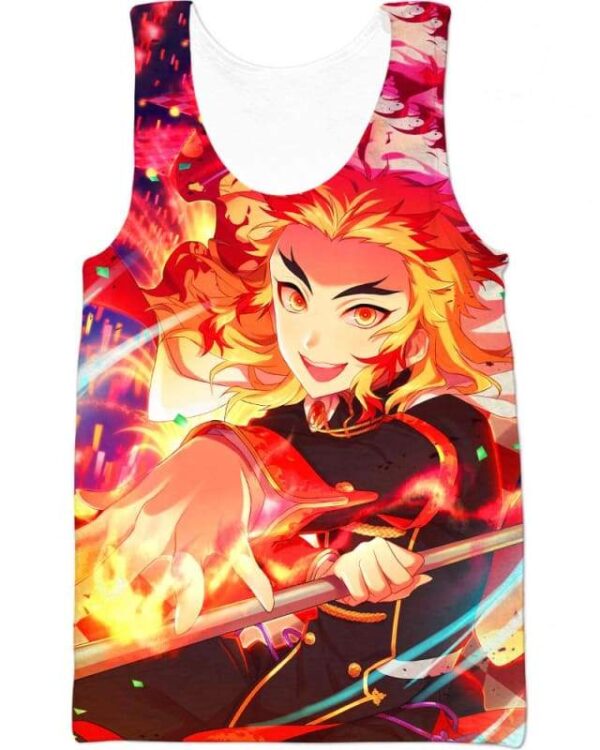 Rengoku Kyoujurou - All Over Apparel - Tank Top / S - www.secrettees.com