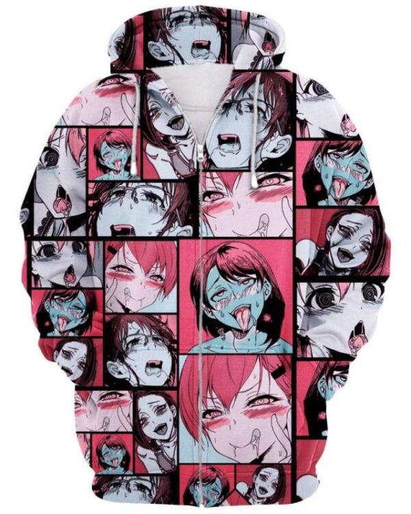 Retro Ahegao Collage - All Over Apparel - Zip Hoodie / S - www.secrettees.com