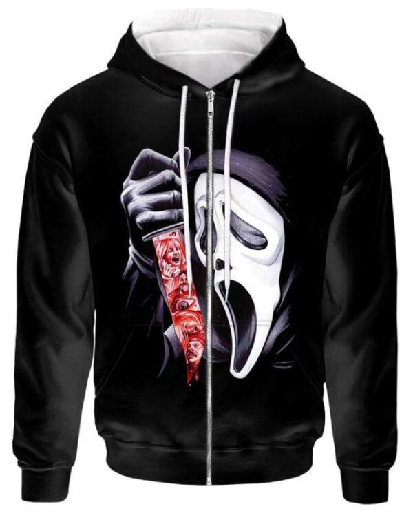 Scream Ghostface - All Over Apparel - Zip Hoodie / S - www.secrettees.com